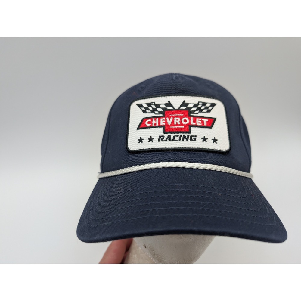 Chevrolet Racing Navy Blue Snapback Hat GM Licensed Mad Engine Rope Trucker Cap